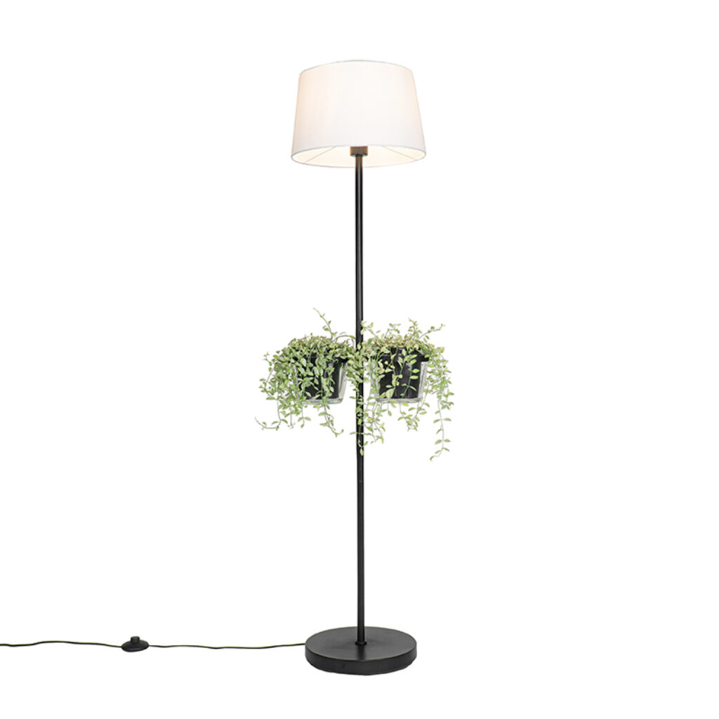 vloerlampen Moderne vloerlamp zwart met glas 33 cm Roslini StaalGlas Zwart Voeg wat groen toe aan je interieur moet Deze moderne heeft twee glazen bloempotten