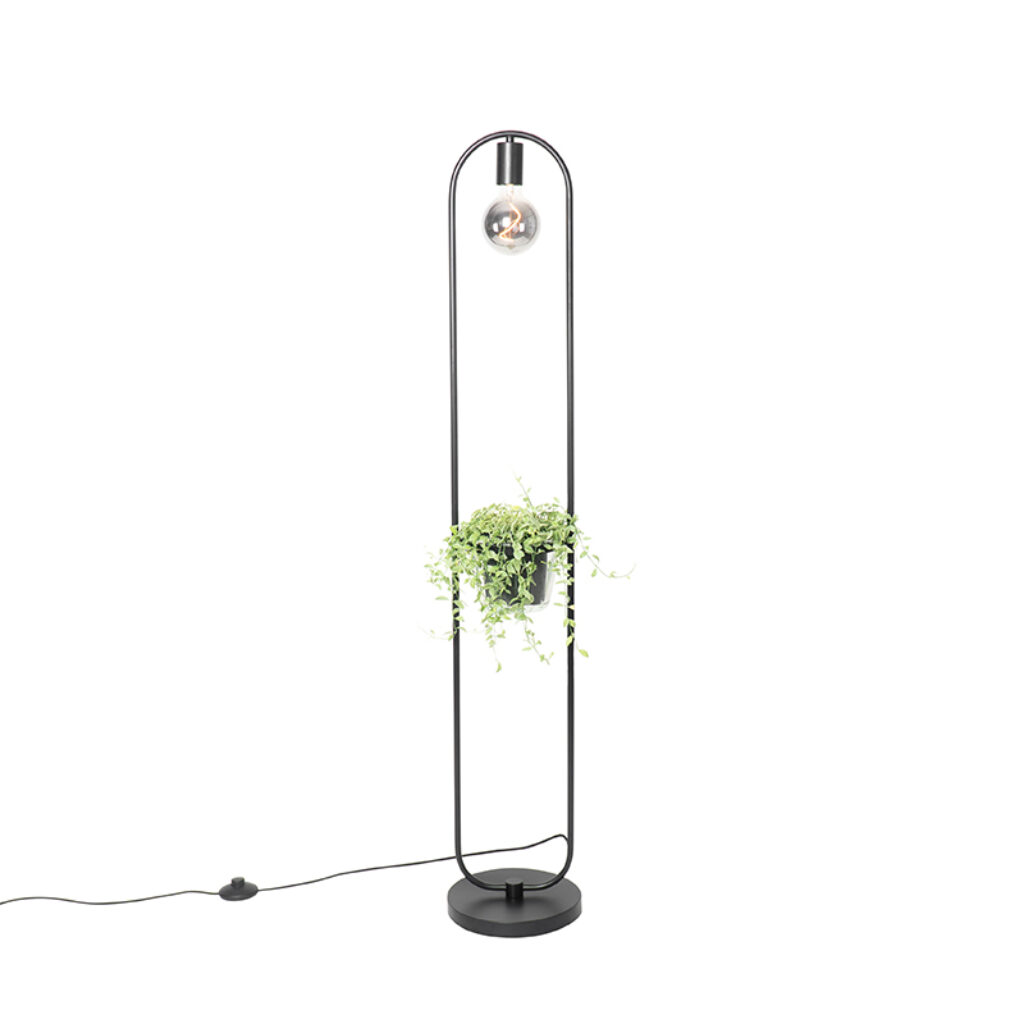 vloerlampen Moderne vloerlamp zwart met glas 25 cm Roslini StaalGlas Zwart Vloerlamp is niet alleen een lamp maar ook mooie accessoire voor in de ruimte. Je