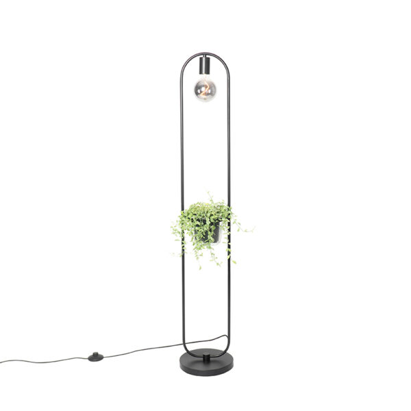 vloerlampen Moderne vloerlamp zwart met glas 25 cm Roslini StaalGlas Zwart Vloerlamp is niet alleen een lamp maar ook mooie accessoire voor in de ruimte. Je