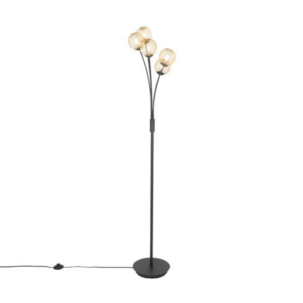 vloerlampen Moderne vloerlamp zwart met goud Athens Wire Staal Goud Vloerlamp is een strakke en moderne vloerlamp. Perfect voor in de hoek van woonkamer