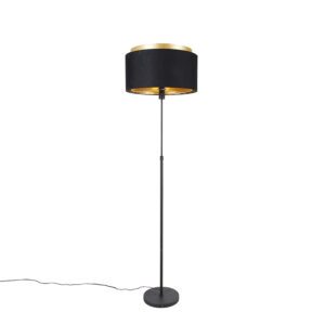 vloerlampen Moderne vloerlamp zwart met goud duo kap Parte StaalStof Zwart Voeg stijl toe aan je interieur de moderne Parte. Deze voelt zich het beste thuis in