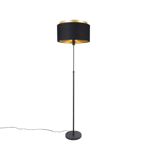 vloerlampen Moderne vloerlamp zwart met goud duo kap Parte StaalStof Zwart Voeg stijl toe aan je interieur de moderne Parte. Deze voelt zich het beste thuis in