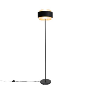 vloerlampen Moderne vloerlamp zwart met goud Elif StofStaal Zwart Ga voor gezelligheid in de woonkamer slaapkamer of Deze is afgewerkt armatuur en gouden touch