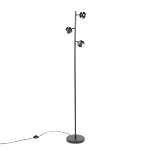 vloerlampen Moderne vloerlamp zwart met gouden binnenkant Buell Deluxe Staal Zwart Een moderne 3 lichtpunten. Ben jij hier naar op Dan past de perfect in jouw