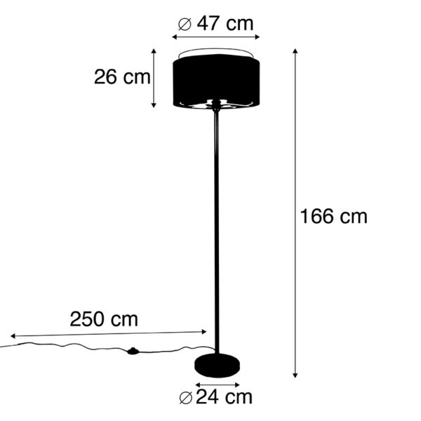 Moderne vloerlamp zwart met kap zwart met goud - Simplo - Afbeelding 3