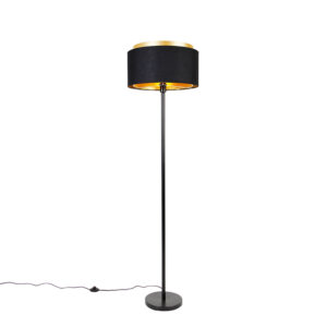 vloerlampen Moderne vloerlamp zwart met kap goud Simplo StaalStof Zwart Ben je op zoek naar een sfeervolle toevoeging aan Dan is wat De zwarte voet de gouden