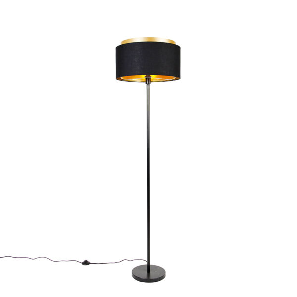 vloerlampen Moderne vloerlamp zwart met kap goud Simplo StaalStof Zwart Ben je op zoek naar een sfeervolle toevoeging aan Dan is wat De zwarte voet de gouden