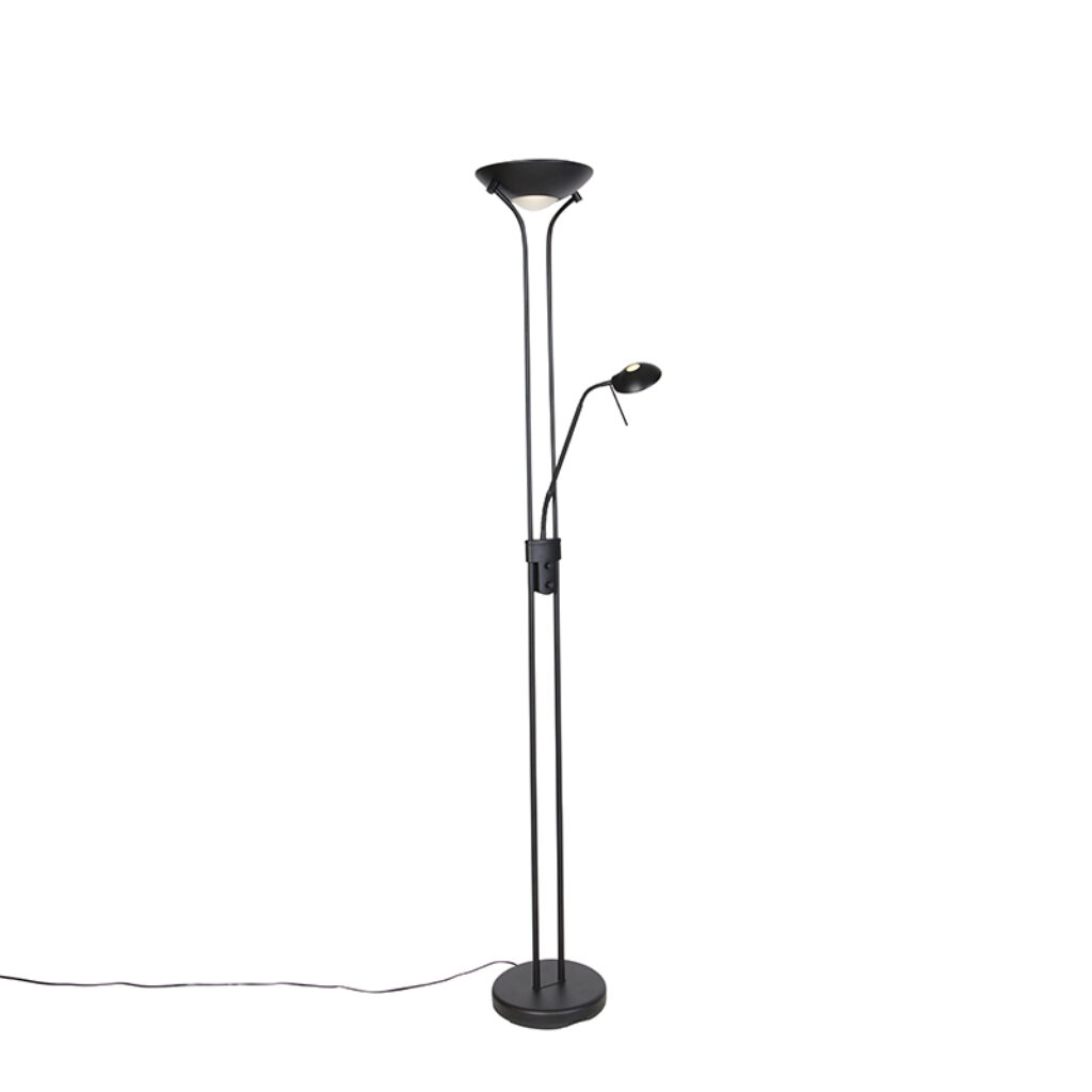 vloerlampen Moderne vloerlamp zwart met leeslamp incl. LED dim to warm Diva GlasStaal Zwart Als je jouw moderne interieur wilt verrijken een multifunctionele is
