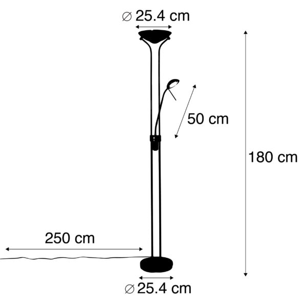 Moderne vloerlamp zwart met leeslamp incl. LED dim to warm - Diva - Afbeelding 3