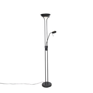 vloerlampen Moderne vloerlamp zwart met leeslamp incl. LED dim to warm Diva GlasStaal Zwart Als je jouw moderne interieur wilt verrijken een multifunctionele is