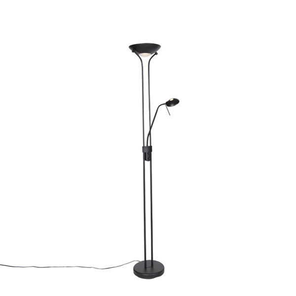 vloerlampen Moderne vloerlamp zwart met leeslamp incl. LED dim to warm Diva GlasStaal Zwart Als je jouw moderne interieur wilt verrijken een multifunctionele is