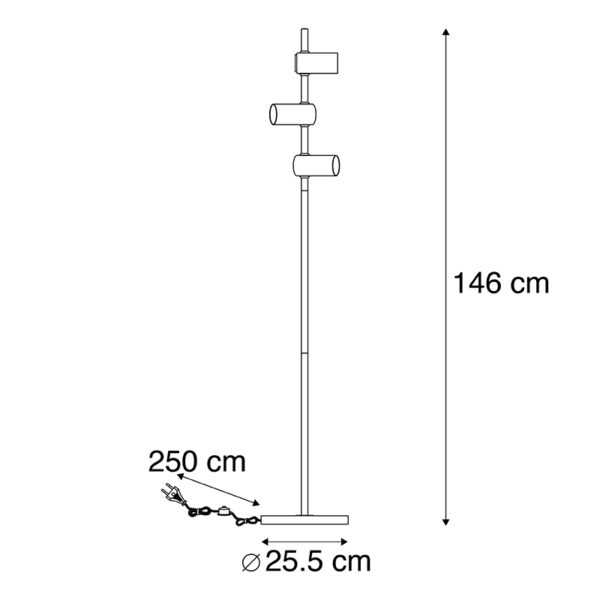 Moderne vloerlamp zwart met messing 3-lichts - Facil - Afbeelding 3