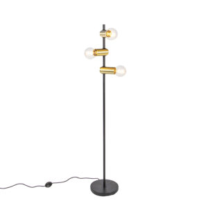vloerlampen Moderne vloerlamp zwart met messing Facil Staal Een moderne 3 lichtpunten. Ben jij hier naar op Kies dan voor deze leuke Facil. Hij is afgewerkt in