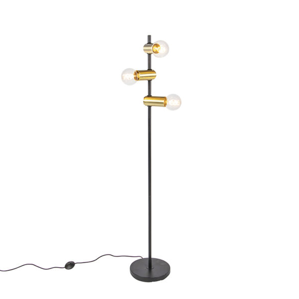 vloerlampen Moderne vloerlamp zwart met messing Facil Staal Een moderne 3 lichtpunten. Ben jij hier naar op Kies dan voor deze leuke Facil. Hij is afgewerkt in