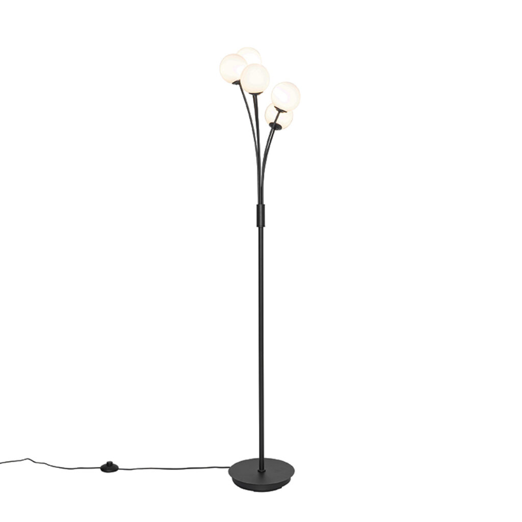 vloerlampen Moderne vloerlamp zwart met opaal glas Athens StaalGlas Wit Ben je op zoek naar een moderne voor in Dan is wat Door de 5 verschillende lichtbollen