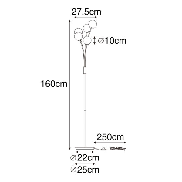 Moderne vloerlamp zwart met opaal glas 5-lichts - Athens - Afbeelding 3