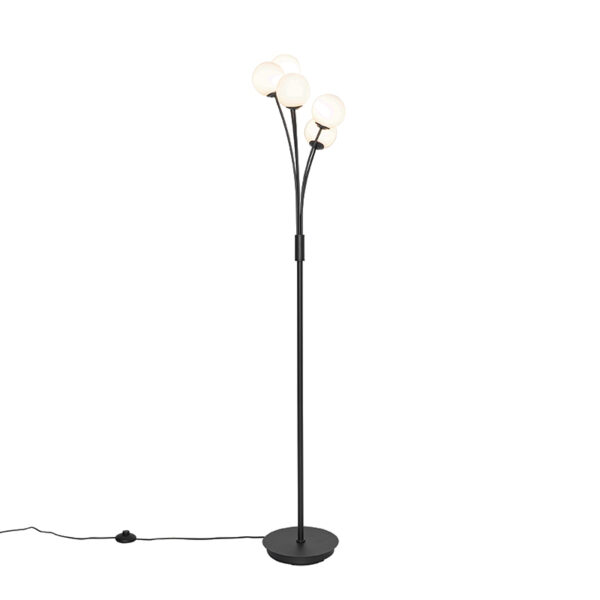 vloerlampen Moderne vloerlamp zwart met opaal glas Athens StaalGlas Wit Ben je op zoek naar een moderne voor in Dan is wat Door de 5 verschillende lichtbollen