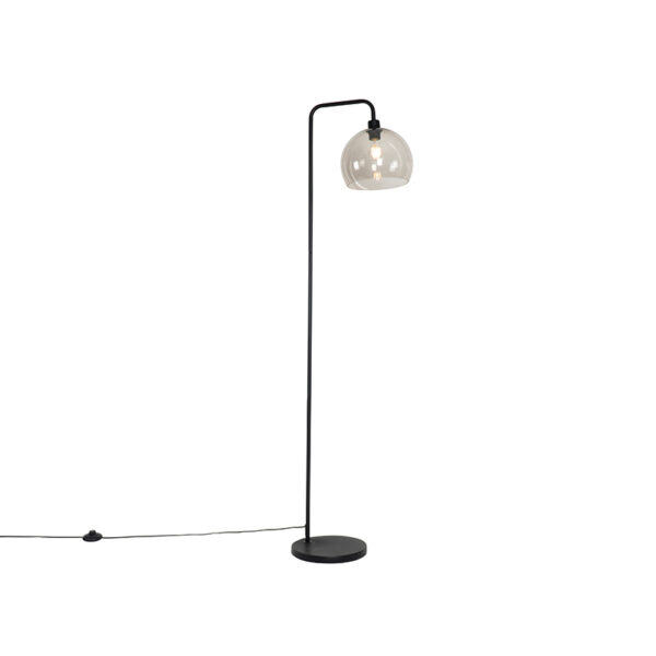 vloerlampen Moderne vloerlamp zwart met smoke glas effect Maly StaalKunststof Zwart Mooie zwarte een voor industrieel of art deco interieur. Modern in zijn