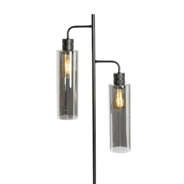 Moderne vloerlamp zwart met smoke glas 2-lichts - Stavelot - Afbeelding 2