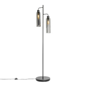 vloerlampen Moderne vloerlamp zwart met smoke glas Stavelot StaalGlas Zwart