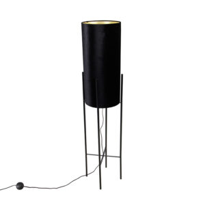 vloerlampen Moderne vloerlamp zwart met velours zwarte kap Rich StaalStof Ga voor design in huis onze vloerlamp. Volledig afgewerkt tijdloos zwart. De heeft een
