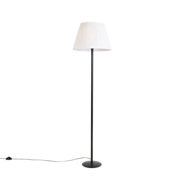 vloerlampen Moderne vloerlamp zwart met witte plisse kap 45 cm Simplo StaalStof Een moderne afgewerkt in metaal. De combinatie de zwarte armatuur geeft een