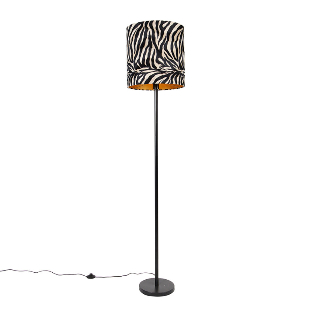 vloerlampen Moderne vloerlamp zwart stoffen kap zebra 40 cm Simplo StaalStof Zebra print Voeg een printje toe aan je interieur met onze moderne vloerlamp. De