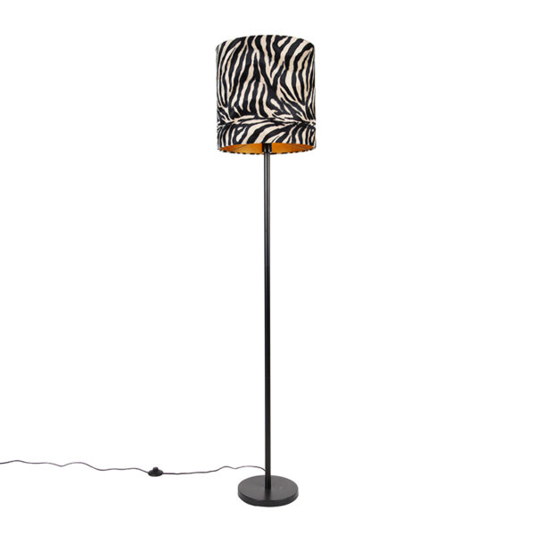 vloerlampen Moderne vloerlamp zwart stoffen kap zebra 40 cm Simplo StaalStof Zebra print Voeg een printje toe aan je interieur met onze moderne vloerlamp. De
