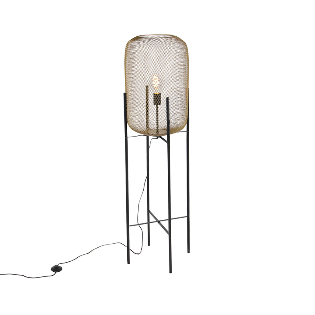 vloerlampen Moderne zwart met gouden vloerlamp Bliss Mesh Staal Een stoere ideaal als sfeerlamp in de De kleur maakt hem erg elegant. Hij heeft een hoogte van
