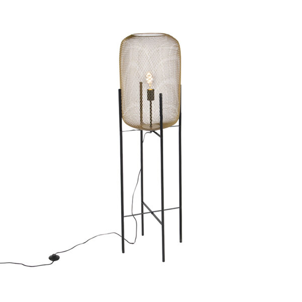 vloerlampen Moderne zwart met gouden vloerlamp Bliss Mesh Staal Een stoere ideaal als sfeerlamp in de De kleur maakt hem erg elegant. Hij heeft een hoogte van