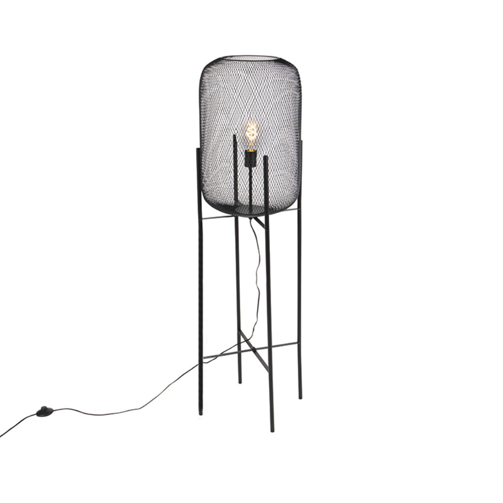 vloerlampen Moderne zwarte vloerlamp Bliss Mesh Staal Zwart Een stoere ideaal als sfeerlamp in de Dankzij het gaas toont hij erg luchtig. De kleur zorgt voor