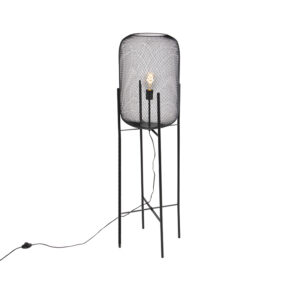 vloerlampen Moderne zwarte vloerlamp Bliss Mesh Staal Zwart Een stoere ideaal als sfeerlamp in de Dankzij het gaas toont hij erg luchtig. De kleur zorgt voor