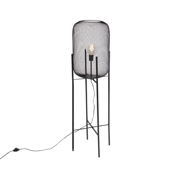 vloerlampen Moderne zwarte vloerlamp Bliss Mesh Staal Zwart Een stoere ideaal als sfeerlamp in de Dankzij het gaas toont hij erg luchtig. De kleur zorgt voor