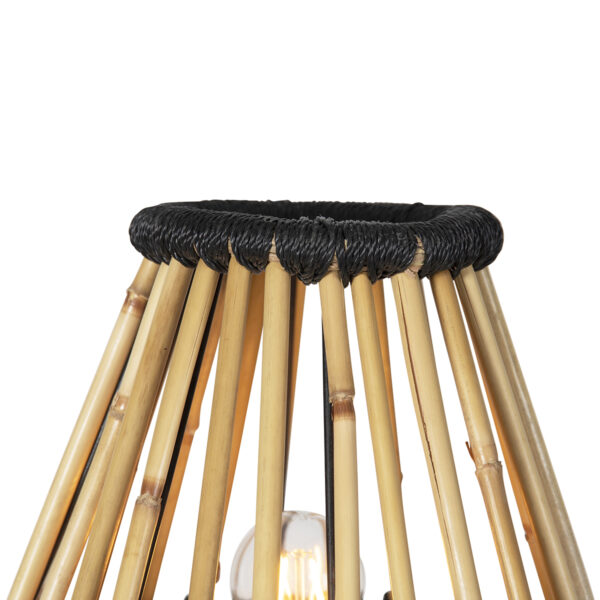 Oosterse tripod vloerlamp bamboe met zwart - Evalin - Afbeelding 2