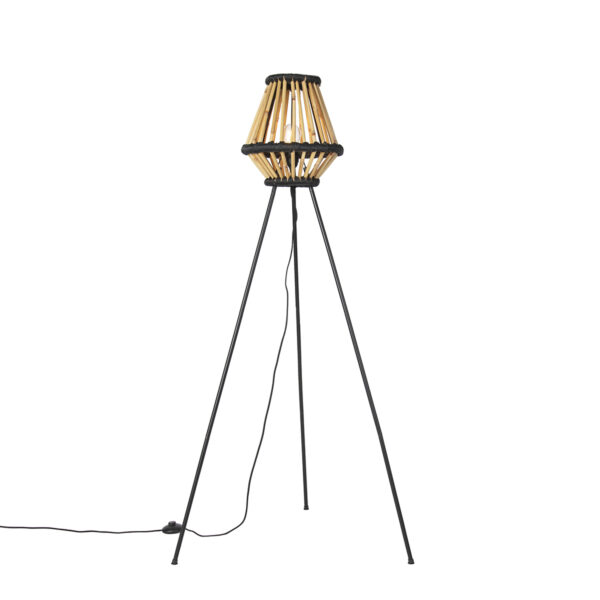 vloerlampen Oosterse tripod vloerlamp bamboe met zwart Evalin BamboeStaal Zwart Een bijzonder mooie onze gezellig lichtpunt een decoratief stuk in huis