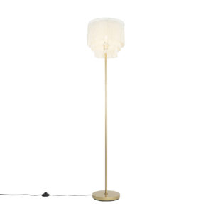 vloerlampen Oosterse vloerlamp goud kap met franjes Franxa StaalStof is een sfeervolle afgewerkt gouden voet en lampenkap franjes. De mooie zorgt ervoor dat het