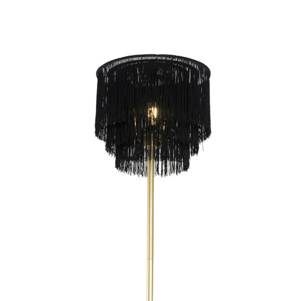 Oosterse vloerlamp goud zwarte kap met franjes - Franxa - Afbeelding 2