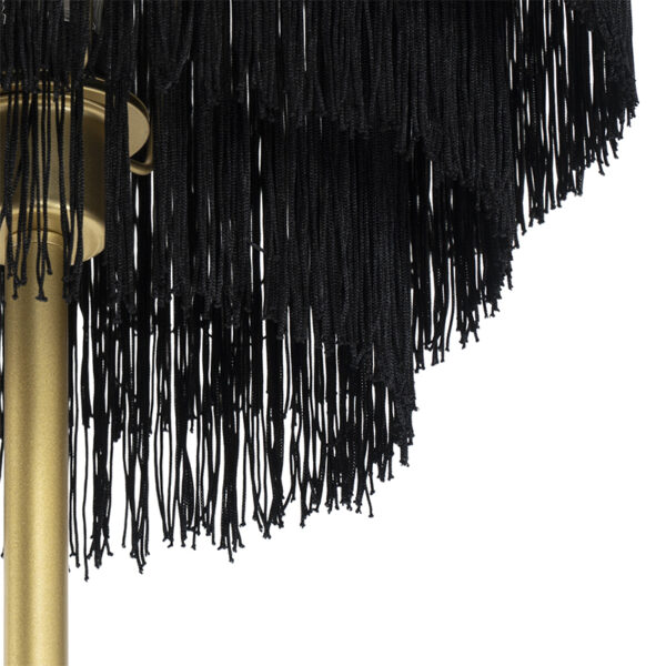 Oosterse vloerlamp goud zwarte kap met franjes - Franxa - Afbeelding 3