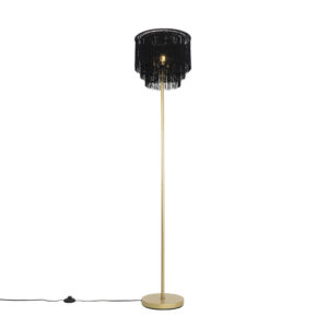 vloerlampen Oosterse vloerlamp goud zwarte kap met franjes Franxa StaalStof Zwart is een sfeervolle afgewerkt gouden voet en lampenkap franjes. De mooie zorgt