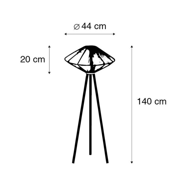 Oosterse vloerlamp tripod rotan - Straw - Afbeelding 3