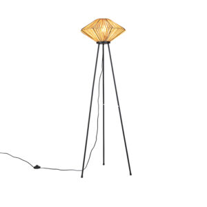 vloerlampen Oosterse vloerlamp tripod rotan Straw StaalRotan Naturel Haal de oosterse sfeer in huis met Straw. Deze is gemaakt van zwart staal een kap. Hij