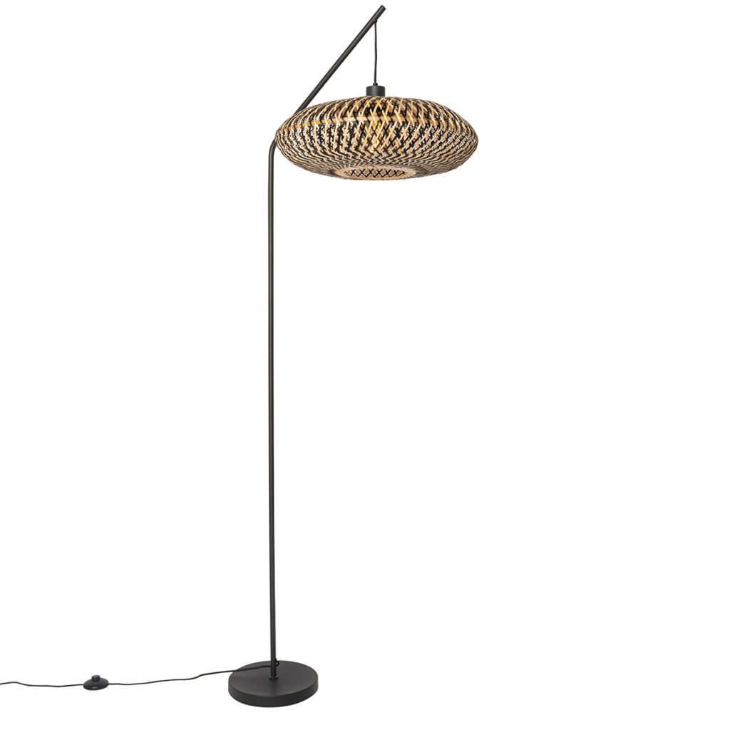 vloerlampen Oosterse vloerlamp zwart bamboe Ostrava BamboeStaal Zwart
