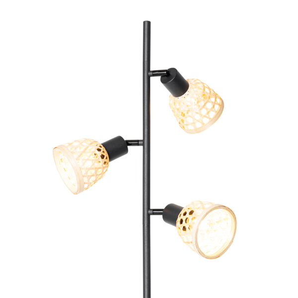Oosterse vloerlamp zwart met bamboe 3-lichts - Rayan - Afbeelding 2