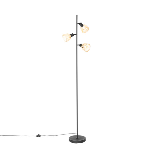 vloerlampen Oosterse vloerlamp zwart met bamboe Rayan BamboeStaal Naturel Breng wat warmte in huis deze vloerlamp. is gemaakt van staal en afgewerkt het naturel