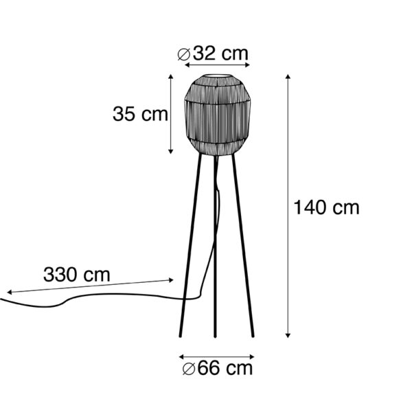 Oosterse vloerlamp zwart met touw tripod - Riki - Afbeelding 3