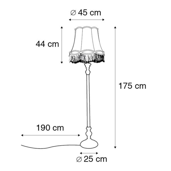 Retro vloerlamp grijs met roze Granny kap - Classico - Afbeelding 3