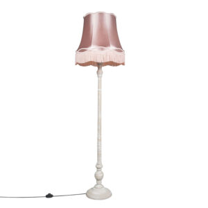 vloerlampen Retro vloerlamp grijs met roze Granny kap Classico HoutStof Roze Ga terug in de tijd deze Classico. De is weer van weggeweest en staat geweldig