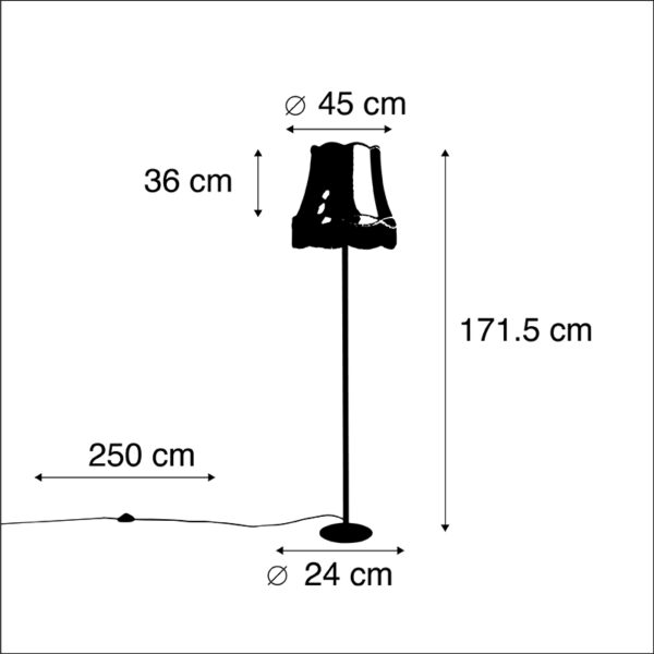 Retro vloerlamp zwart Granny kap zwart met grijs 45 cm - Simplo - Afbeelding 3