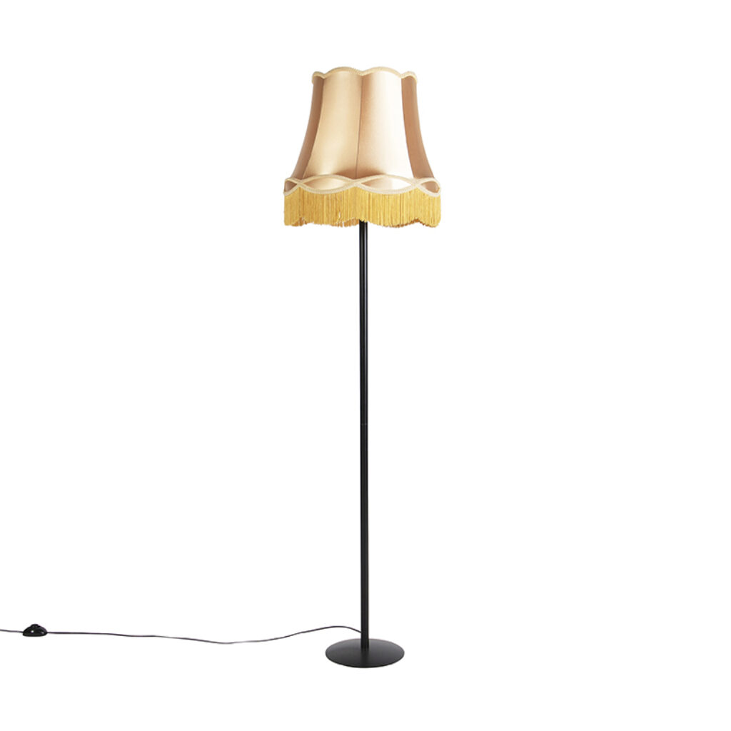 vloerlampen Retro vloerlamp zwart met Granny kap goud 45 cm Simplo StaalStof Hou jij wel van een romantische touch in je Dan is de echt iets voor Hij heeft