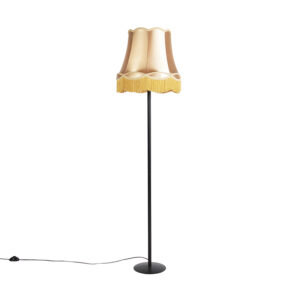 vloerlampen Retro vloerlamp zwart met Granny kap goud 45 cm Simplo StaalStof Hou jij wel van een romantische touch in je Dan is de echt iets voor Hij heeft